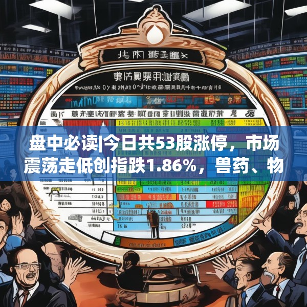 盘中必读|今日共53股涨停，市场震荡走低创指跌1.86%，兽药、物流板块逆势大涨