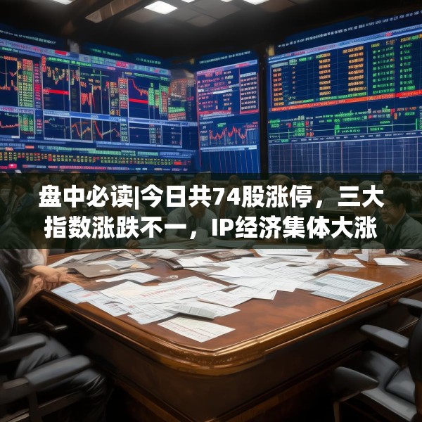 盘中必读|今日共74股涨停，三大指数涨跌不一，IP经济集体大涨